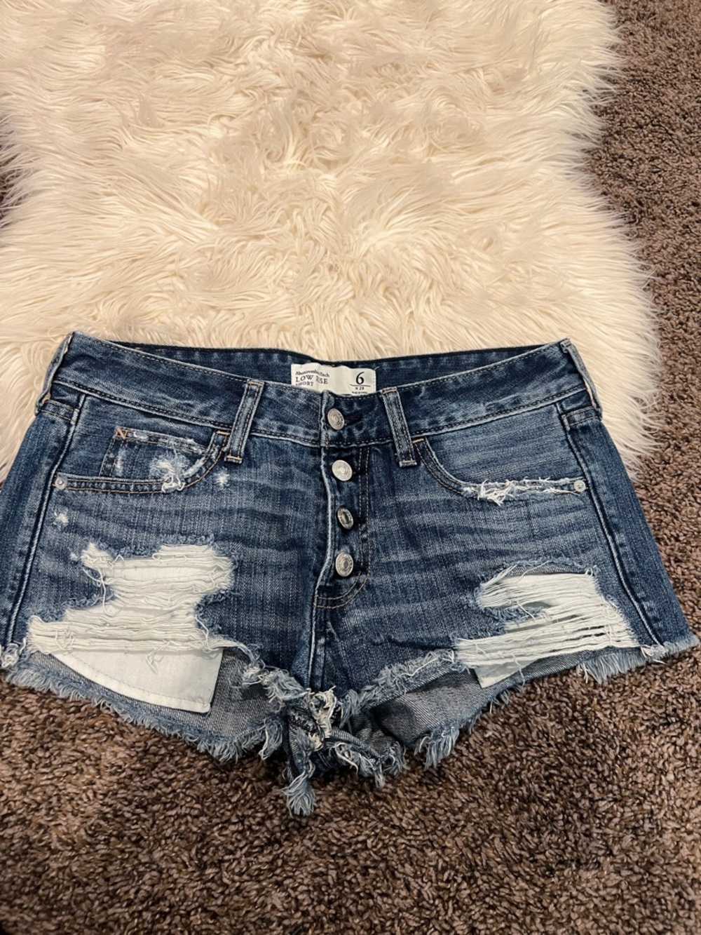 Abercrombie & Fitch Distressed Dark Blue Denim Cutoff Shorts